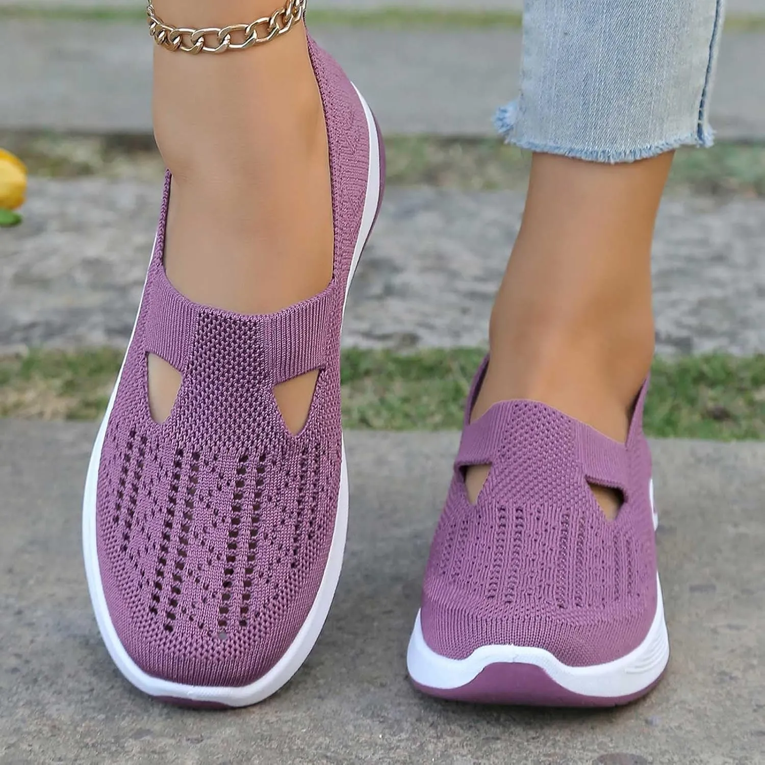 Orthowalk Womens Shoes Woven Arch Support Slip-On Sneakers Breathable Soft Indoor Outdoor Casual Walking Anti-Skid Sport Shoe