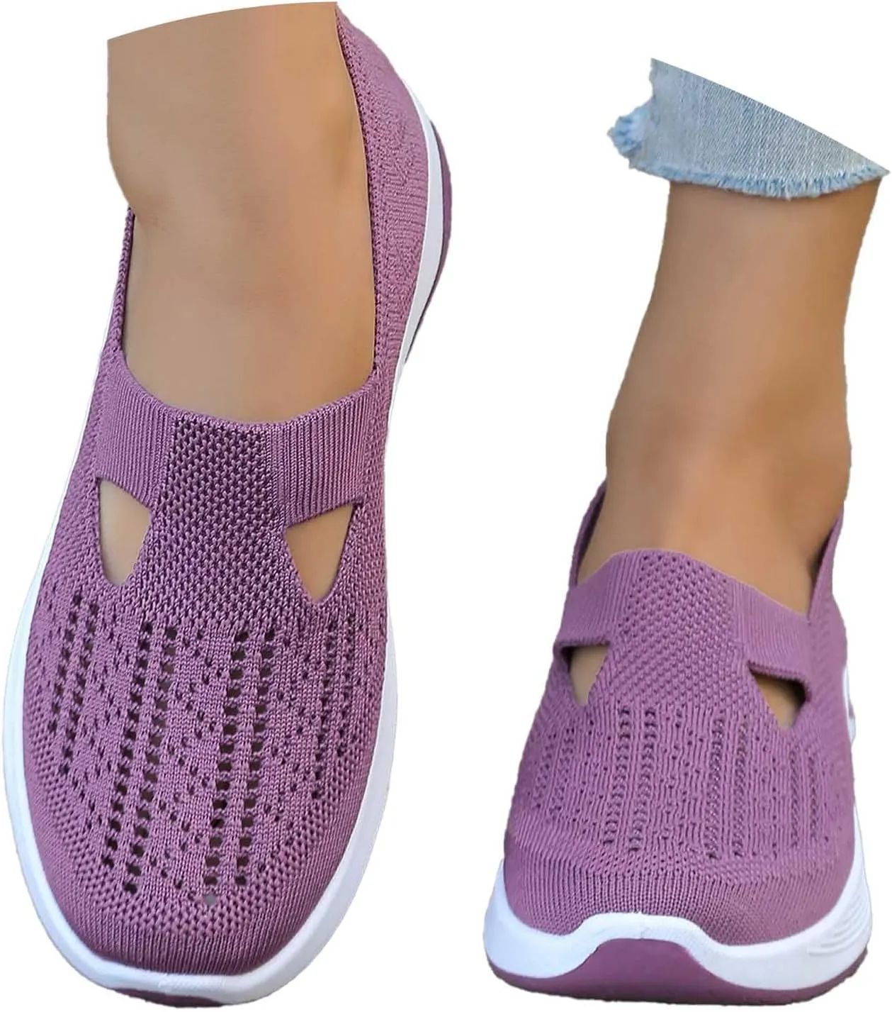 Orthowalk Womens Shoes Woven Arch Support Slip-On Sneakers Breathable Soft Indoor Outdoor Casual Walking Anti-Skid Sport Shoe