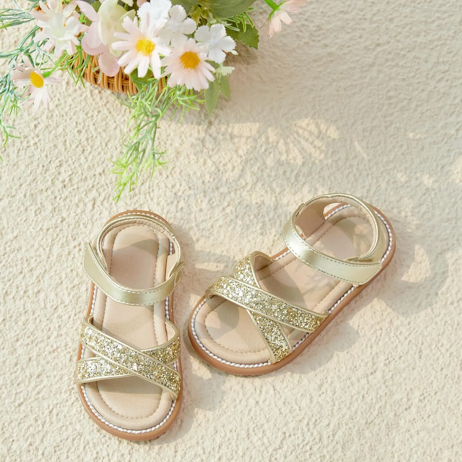 Otter MOMO Girls Open Toe Princess Flat Sandals with Comfort Sole Summer Sandals