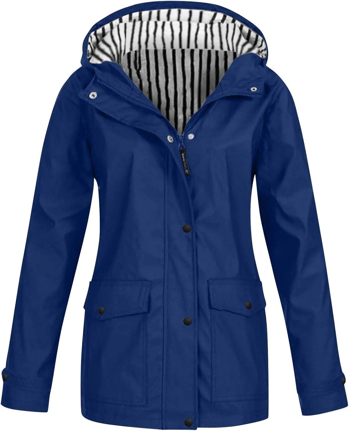 Outdoor Rain Jacket for Women Lightweight Waterproof Windbreaker Long Hooded Trench Coat Stripes Lined Travel Jackets