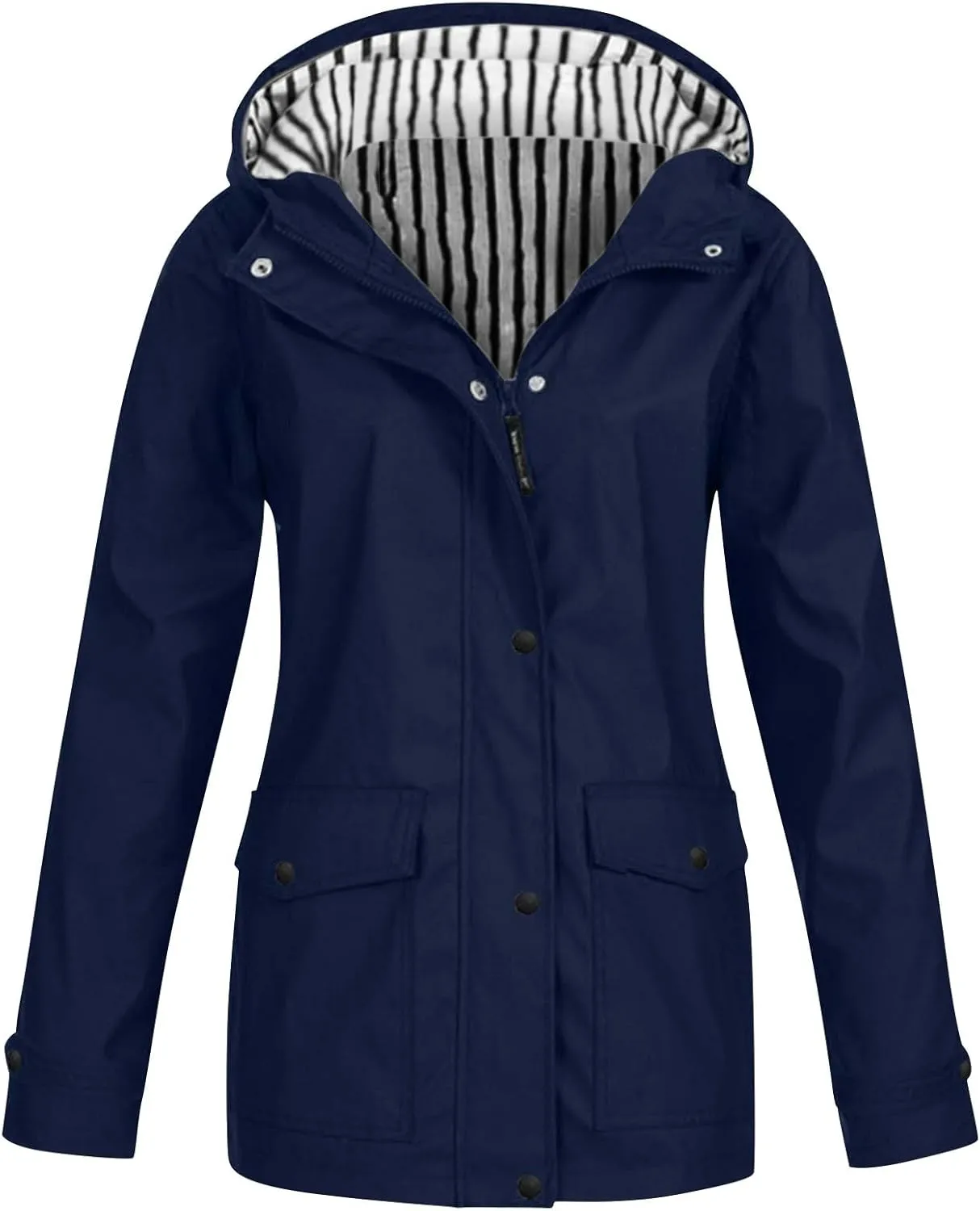 Outdoor Rain Jacket for Women Lightweight Waterproof Windbreaker Long Hooded Trench Coat Stripes Lined Travel Jackets