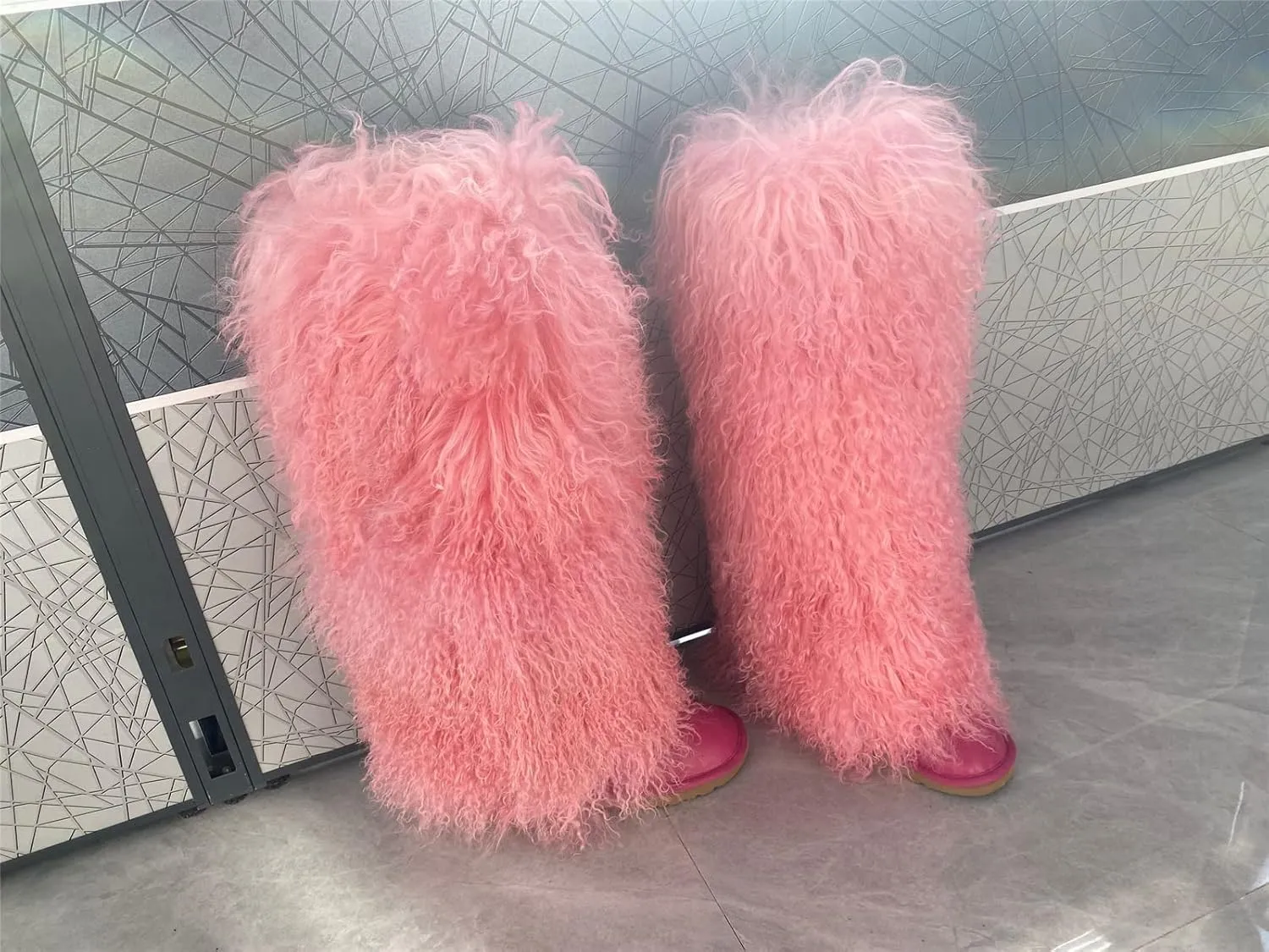 Over Knee High Mongolian Fur Boots Women's Women's Women Adults Size Skinning Winter Snowing Warm Shoes Flat Boots Blue Grey Pink Color