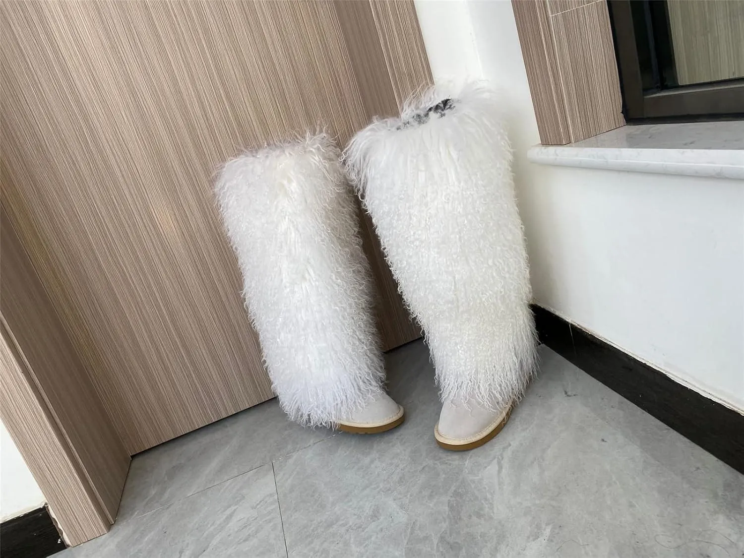Over Knee High Mongolian Fur Boots Women's Women's Women Adults Size Skinning Winter Snowing Warm Shoes Flat Boots Blue Grey Pink Color