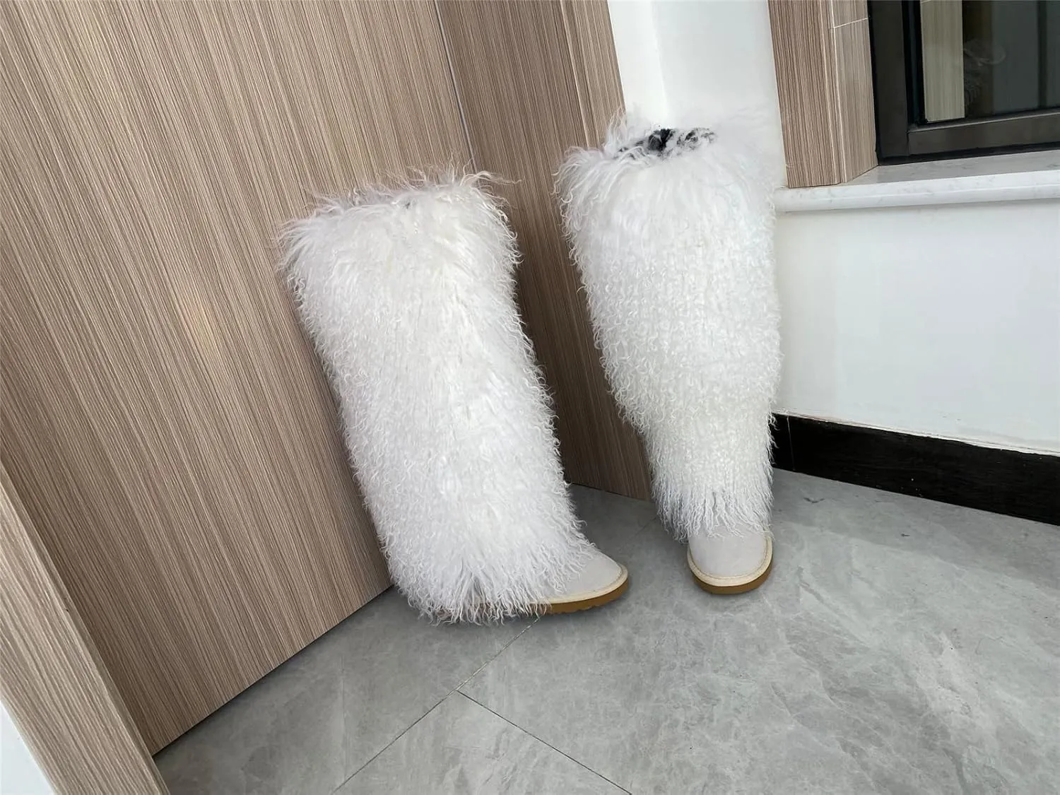 Over Knee High Mongolian Fur Boots Women's Women's Women Adults Size Skinning Winter Snowing Warm Shoes Flat Boots Blue Grey Pink Color
