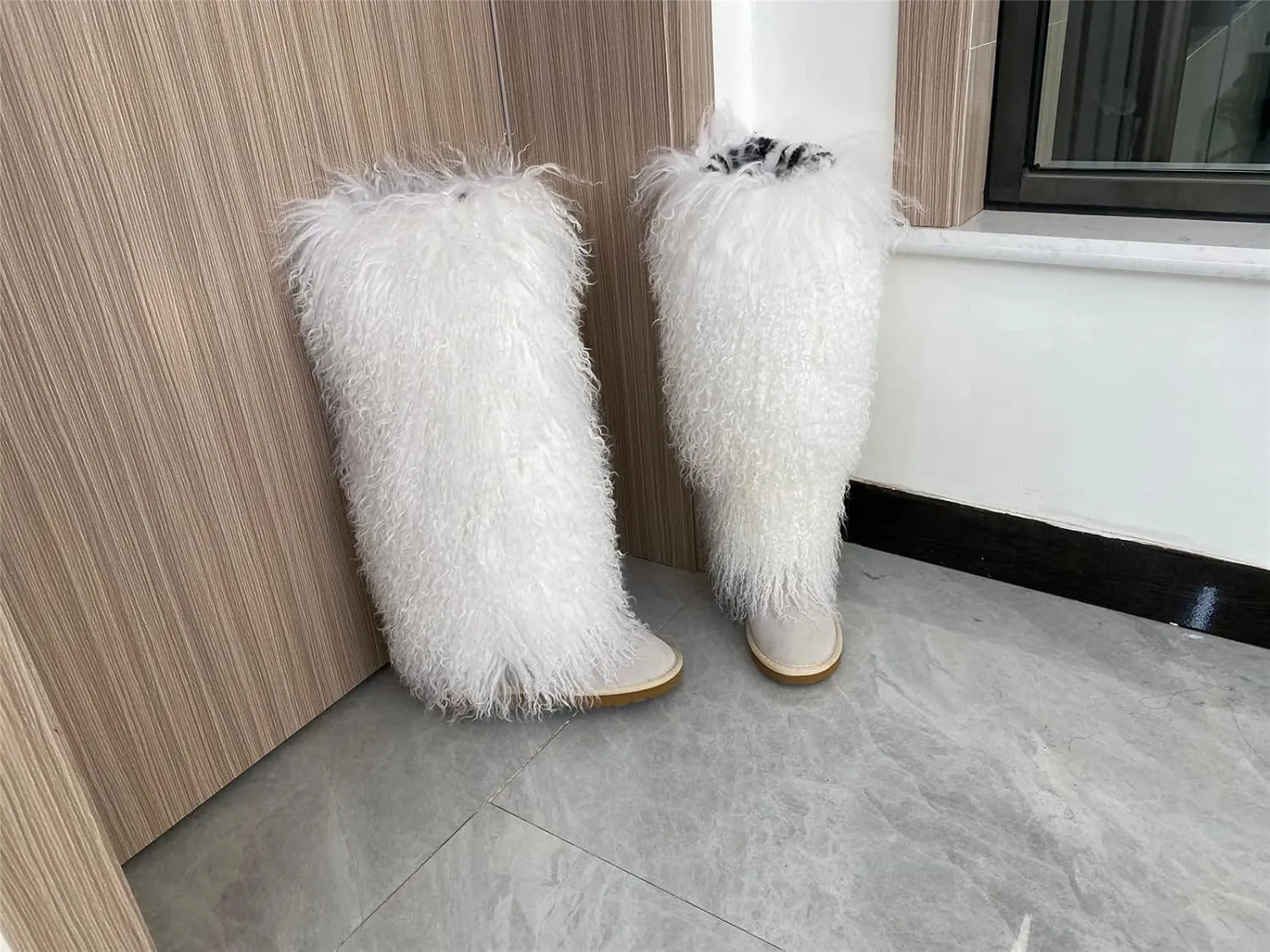Over Knee High Mongolian Fur Boots Women's Women's Women Adults Size Skinning Winter Snowing Warm Shoes Flat Boots Blue Grey Pink Color
