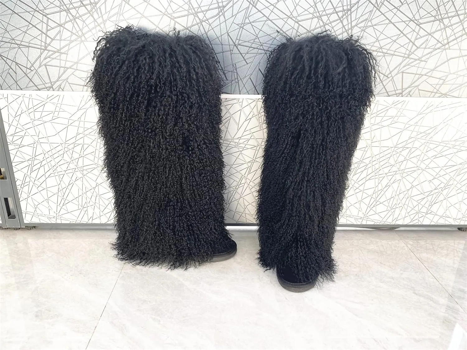 Over Knee High Mongolian Fur Boots Women's Women's Women Adults Size Skinning Winter Snowing Warm Shoes Flat Boots Blue Grey Pink Color