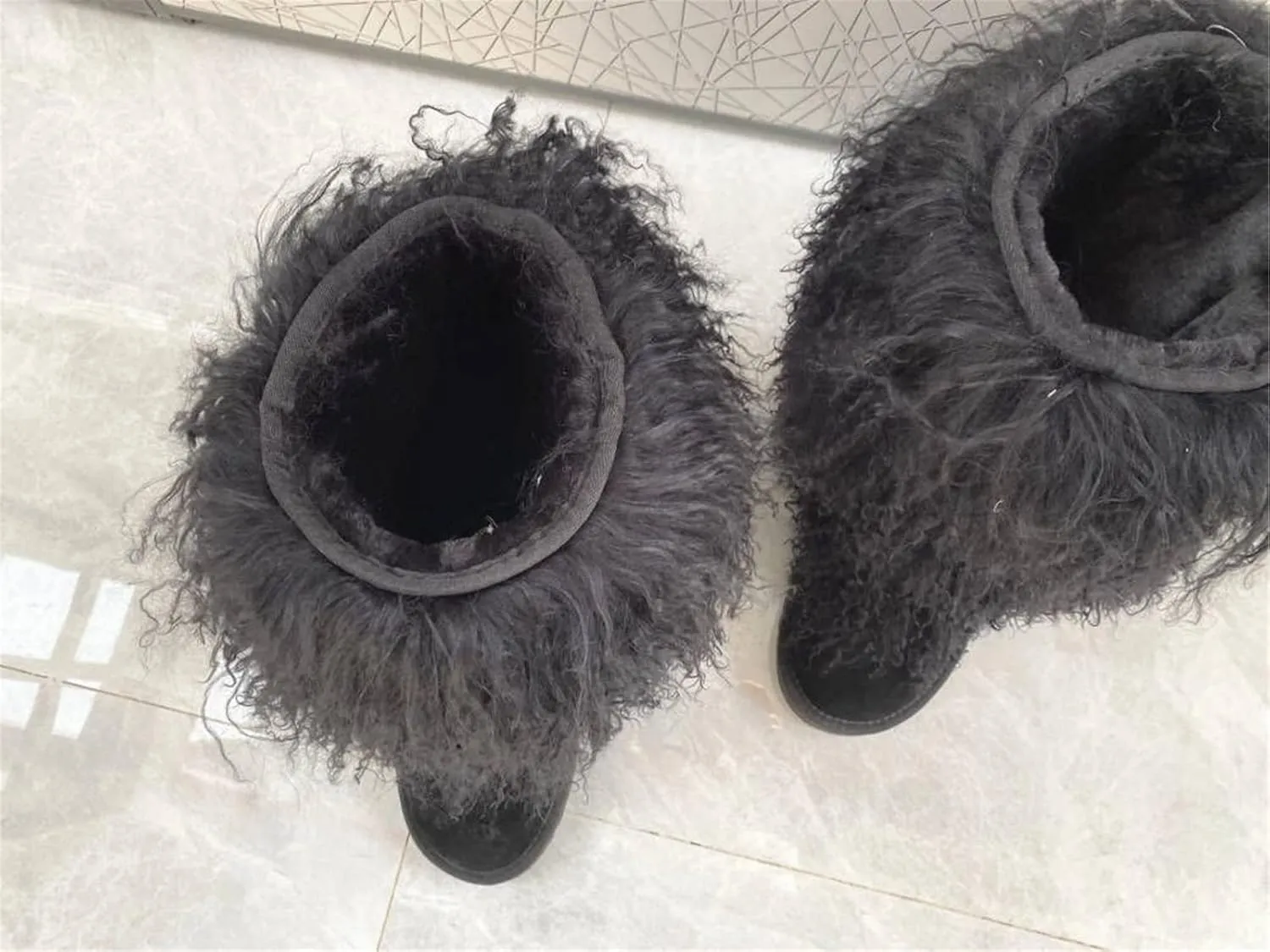 Over Knee High Mongolian Fur Boots Women's Women's Women Adults Size Skinning Winter Snowing Warm Shoes Flat Boots Blue Grey Pink Color