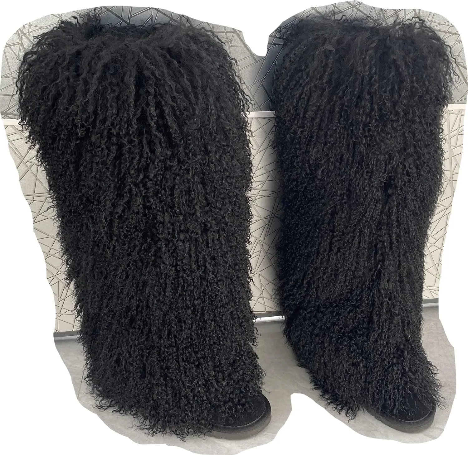 Over Knee High Mongolian Fur Boots Women's Women's Women Adults Size Skinning Winter Snowing Warm Shoes Flat Boots Blue Grey Pink Color