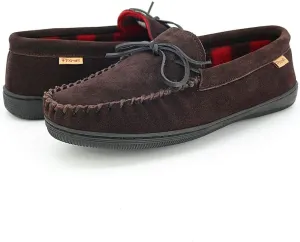 PAMIR Men's Genuine Suede Fleece Moccasin Slippers Indoor Outdoor Slip on Driving Loafer Shoes