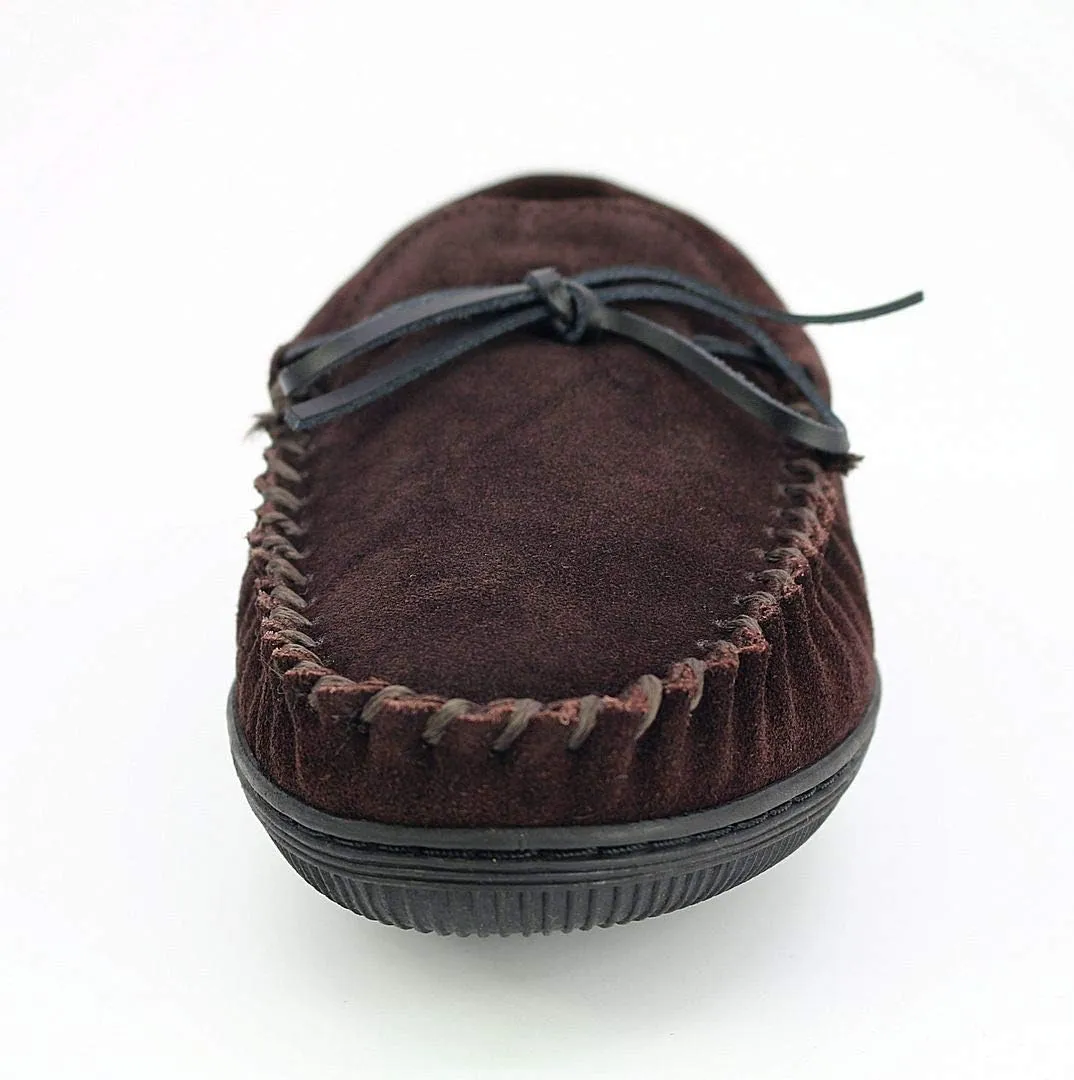 PAMIR Men's Genuine Suede Fleece Moccasin Slippers Indoor Outdoor Slip on Driving Loafer Shoes
