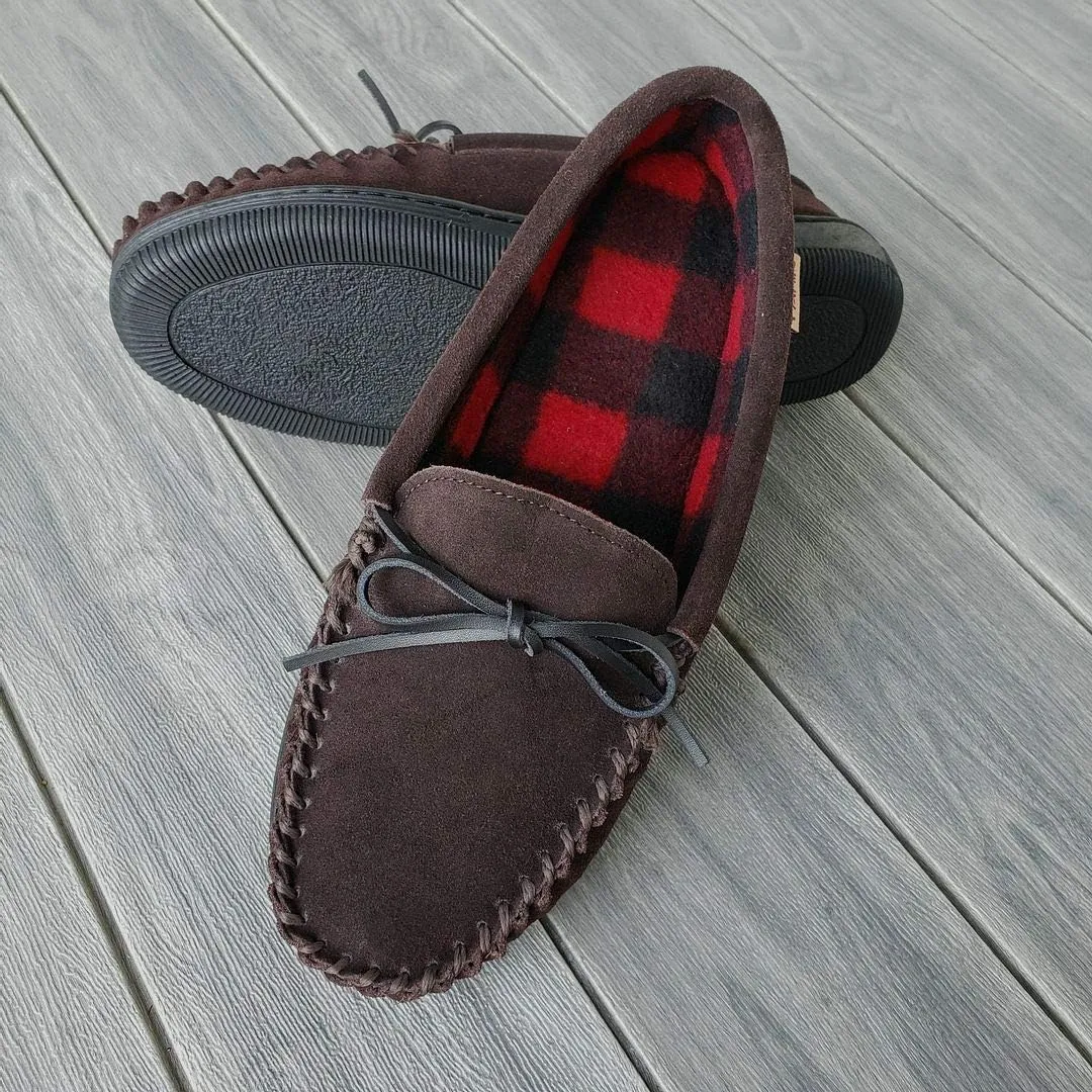PAMIR Men's Genuine Suede Fleece Moccasin Slippers Indoor Outdoor Slip on Driving Loafer Shoes