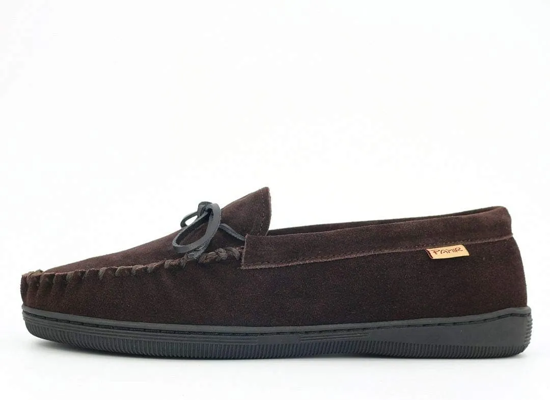 PAMIR Men's Genuine Suede Fleece Moccasin Slippers Indoor Outdoor Slip on Driving Loafer Shoes