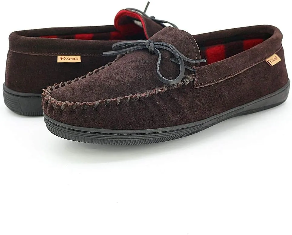 PAMIR Men's Genuine Suede Fleece Moccasin Slippers Indoor Outdoor Slip on Driving Loafer Shoes