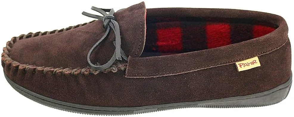 PAMIR Men's Genuine Suede Fleece Moccasin Slippers Indoor Outdoor Slip on Driving Loafer Shoes