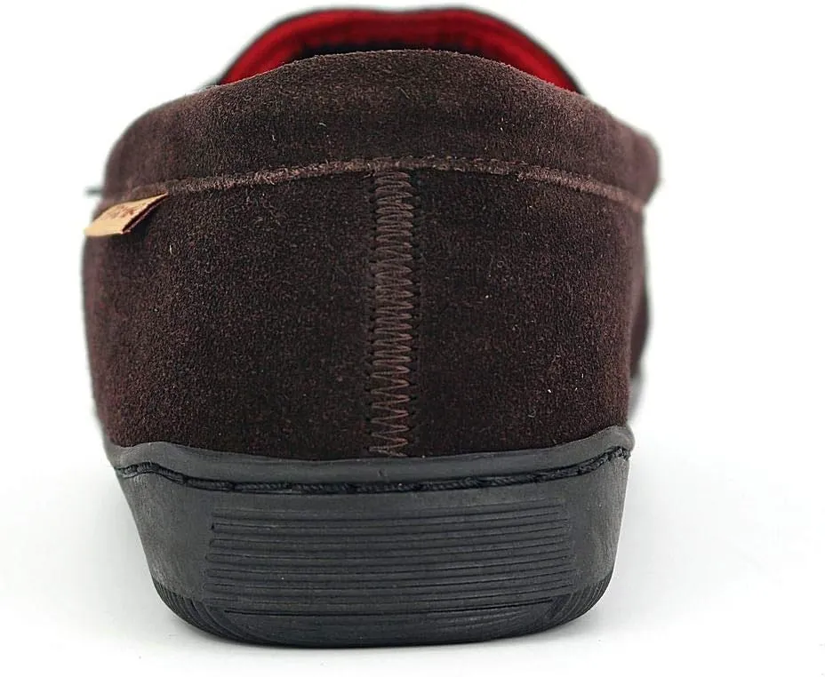 PAMIR Men's Genuine Suede Fleece Moccasin Slippers Indoor Outdoor Slip on Driving Loafer Shoes