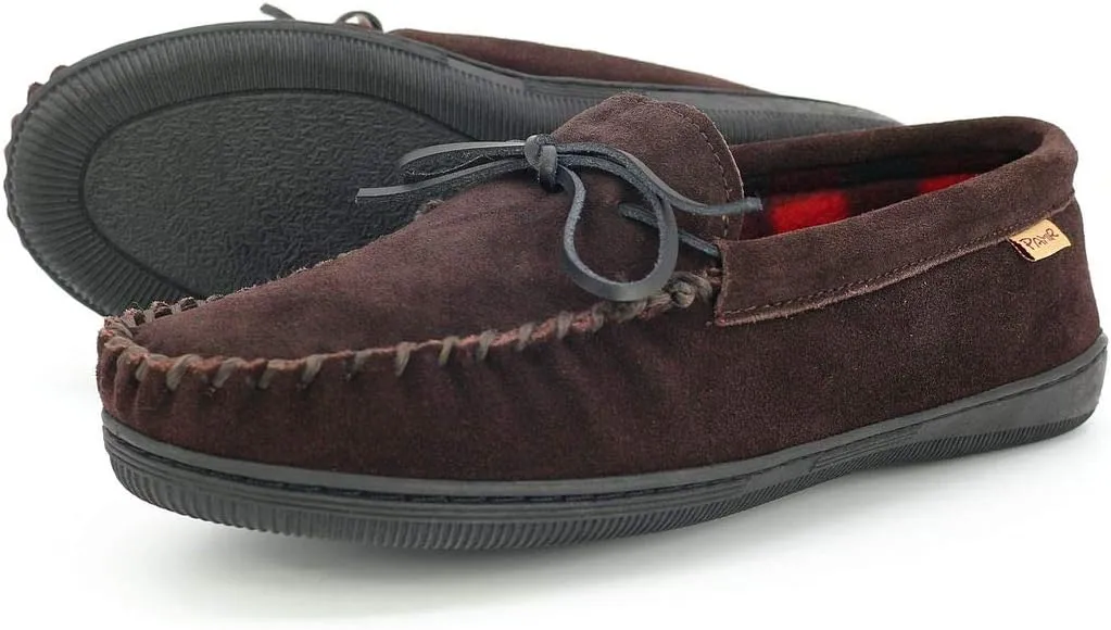 PAMIR Men's Genuine Suede Fleece Moccasin Slippers Indoor Outdoor Slip on Driving Loafer Shoes