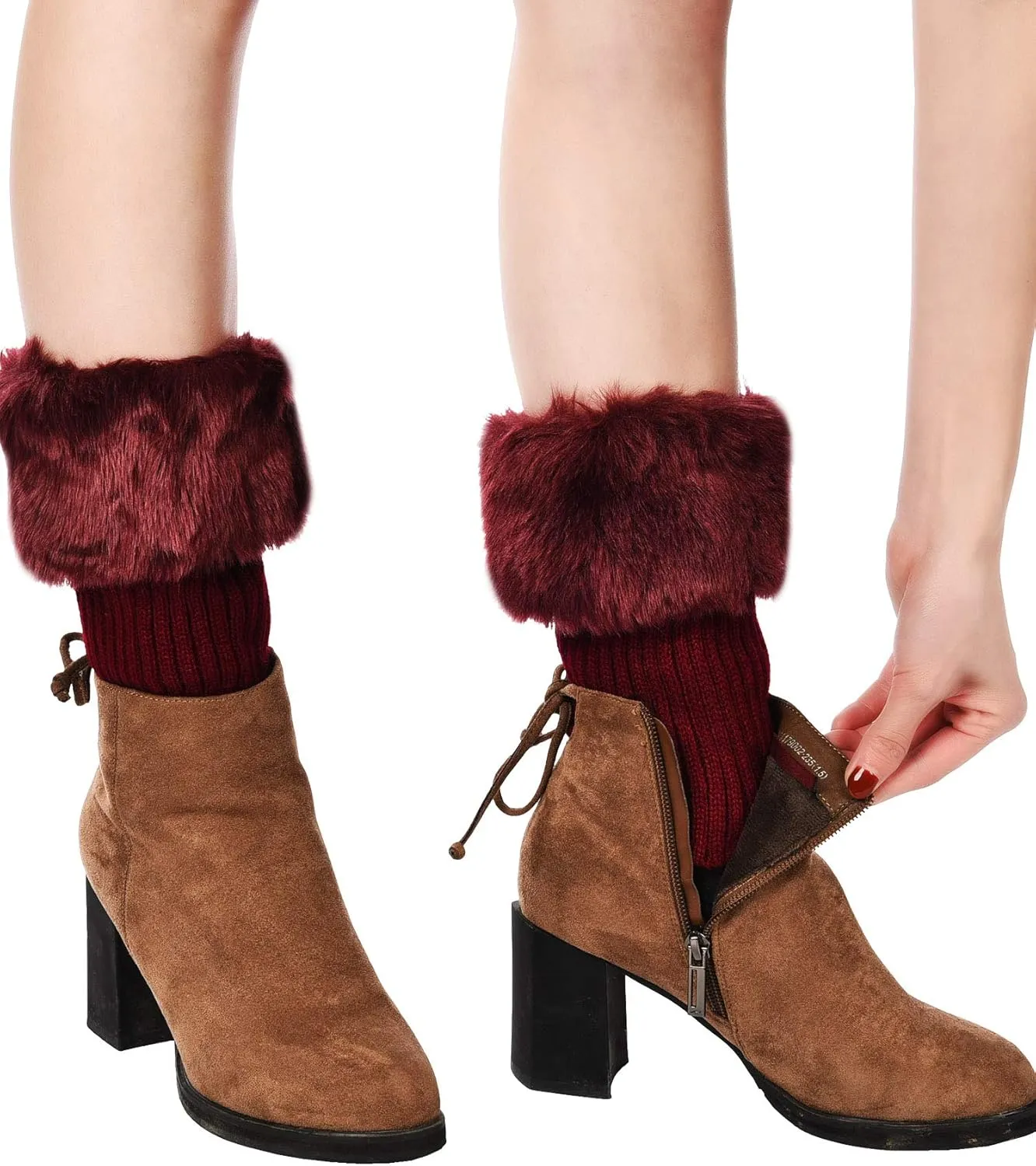 Pangda 4 Pairs Women Faux Fur Leg Warmers for Winter - Furry Fuzzy Knitted Boot Socks