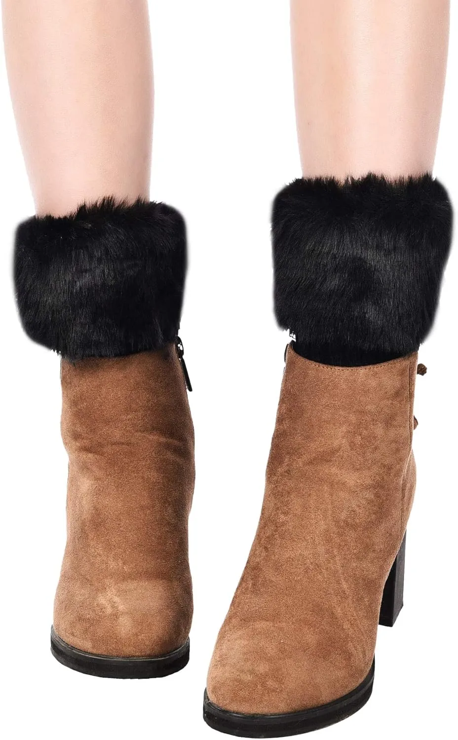 Pangda 4 Pairs Women Faux Fur Leg Warmers for Winter - Furry Fuzzy Knitted Boot Socks