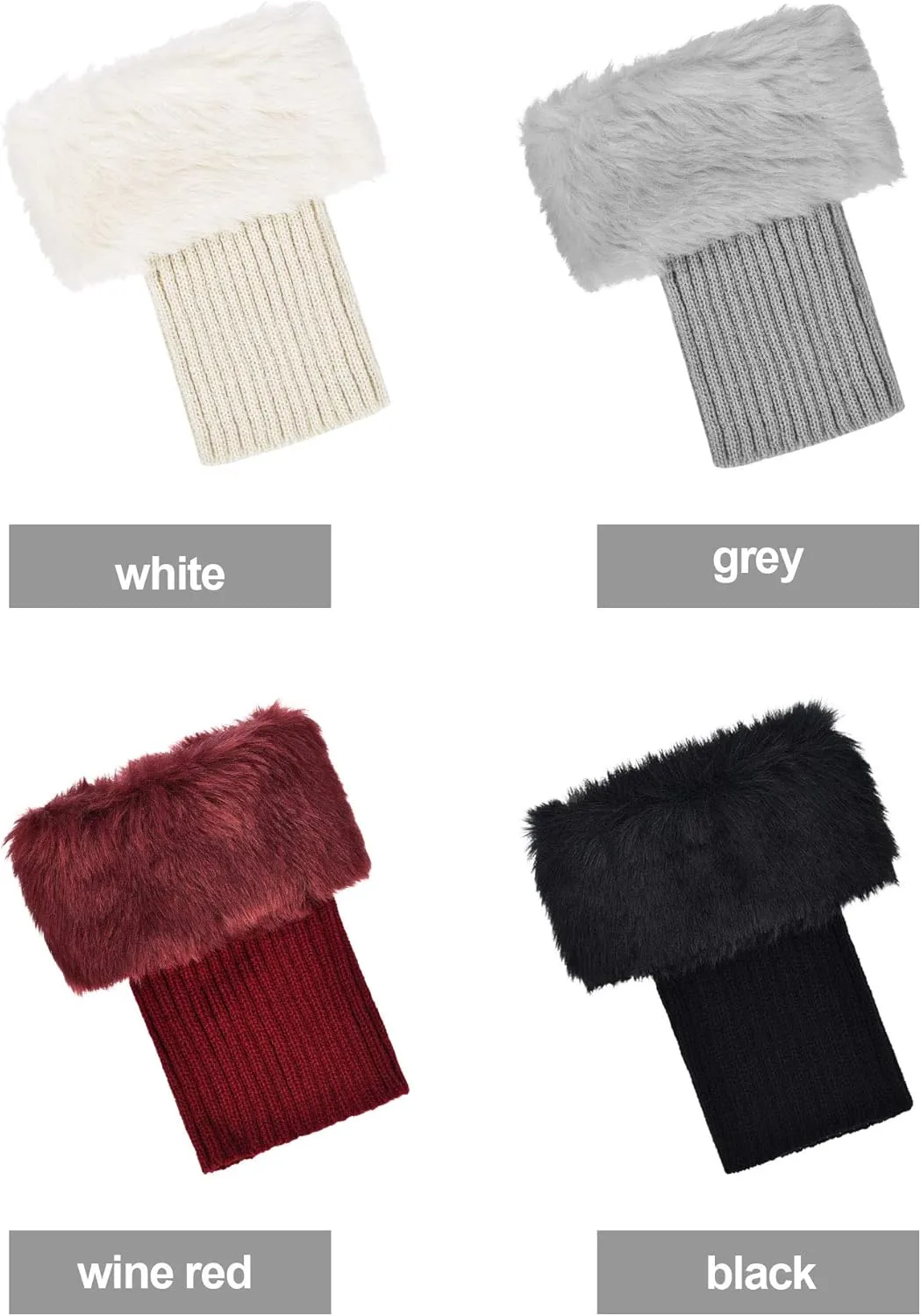 Pangda 4 Pairs Women Faux Fur Leg Warmers for Winter - Furry Fuzzy Knitted Boot Socks
