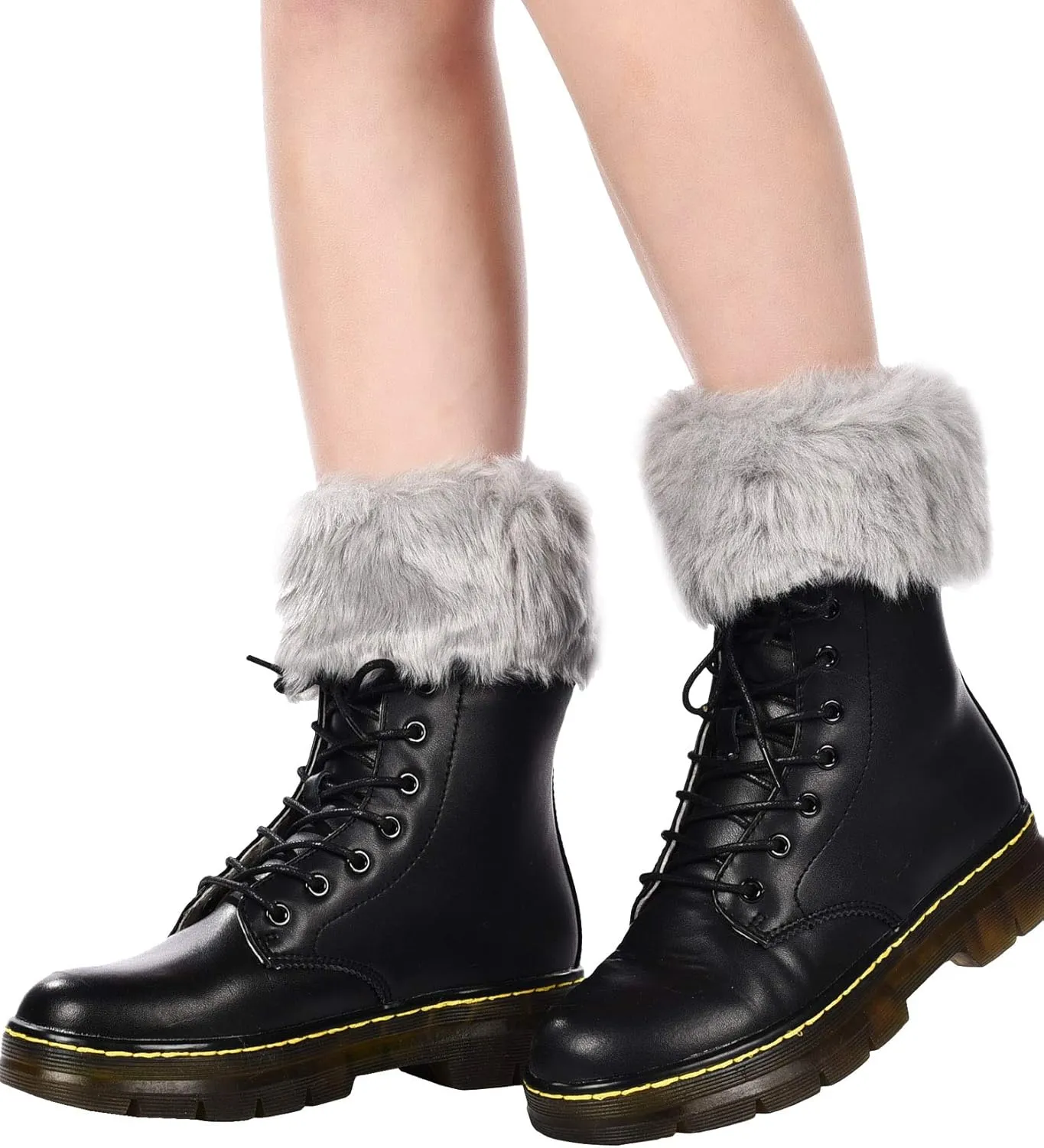 Pangda 4 Pairs Women Faux Fur Leg Warmers for Winter - Furry Fuzzy Knitted Boot Socks