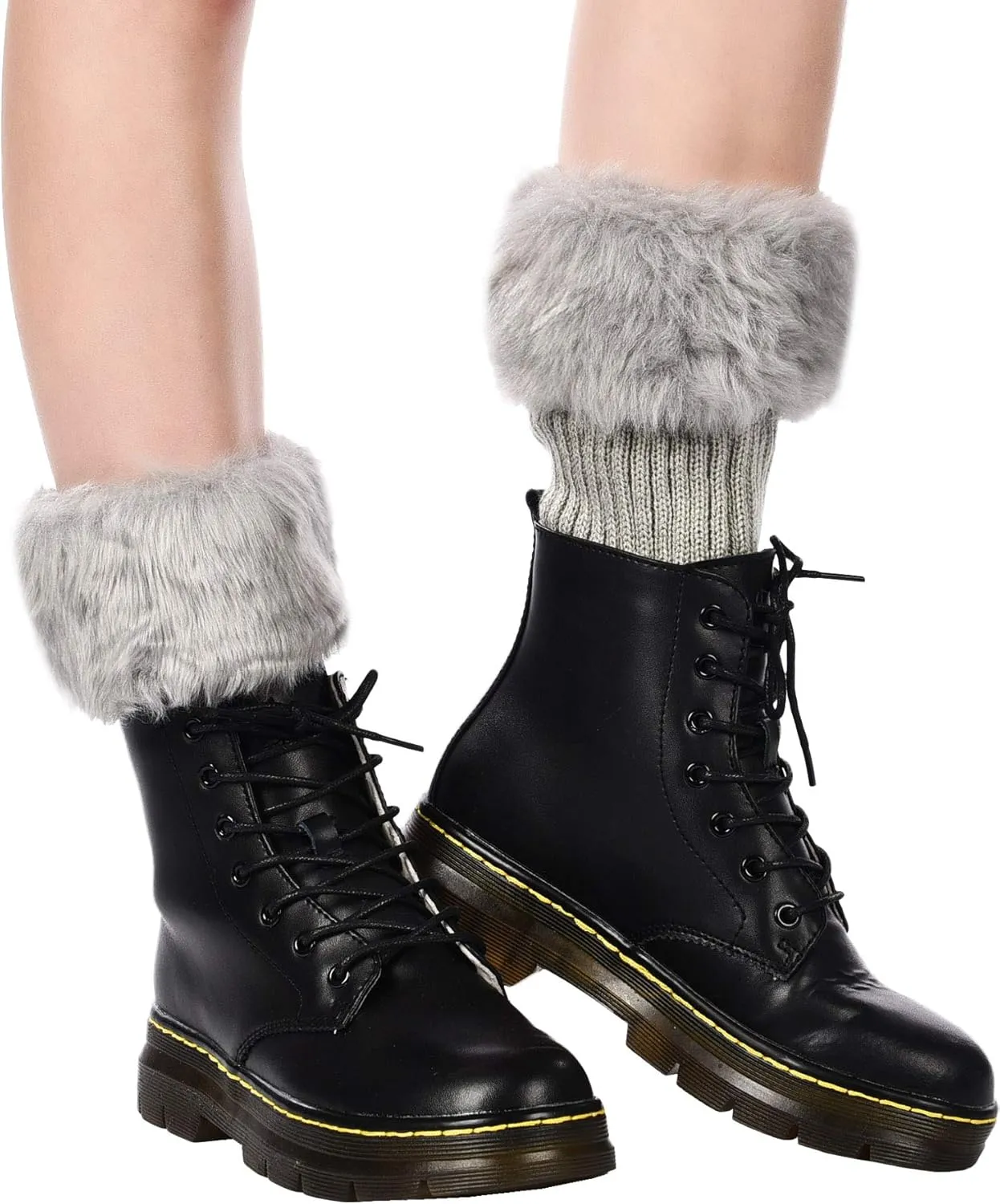 Pangda 4 Pairs Women Faux Fur Leg Warmers for Winter - Furry Fuzzy Knitted Boot Socks
