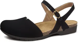 PARTY Closed Toe Sandals Women, Barefoot Arch Support Flat Sandals for Office Work and Travel with Comfortable Cork Footbed