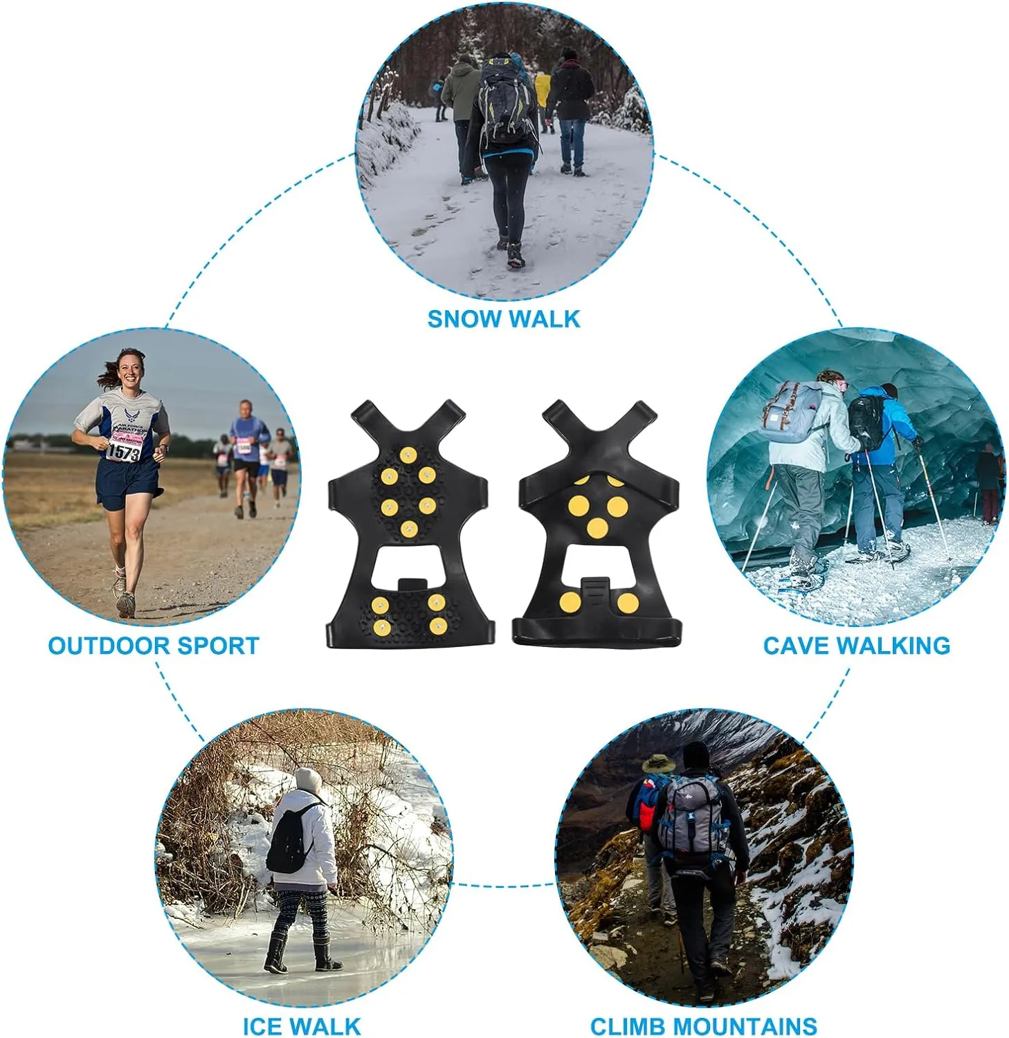 PATIKIL Ice Cleats, Anti-Slip Snow Traction Cleat 10 Steel Studs Crampons Universal Gripper Spikes Claw for Shoes and Boots