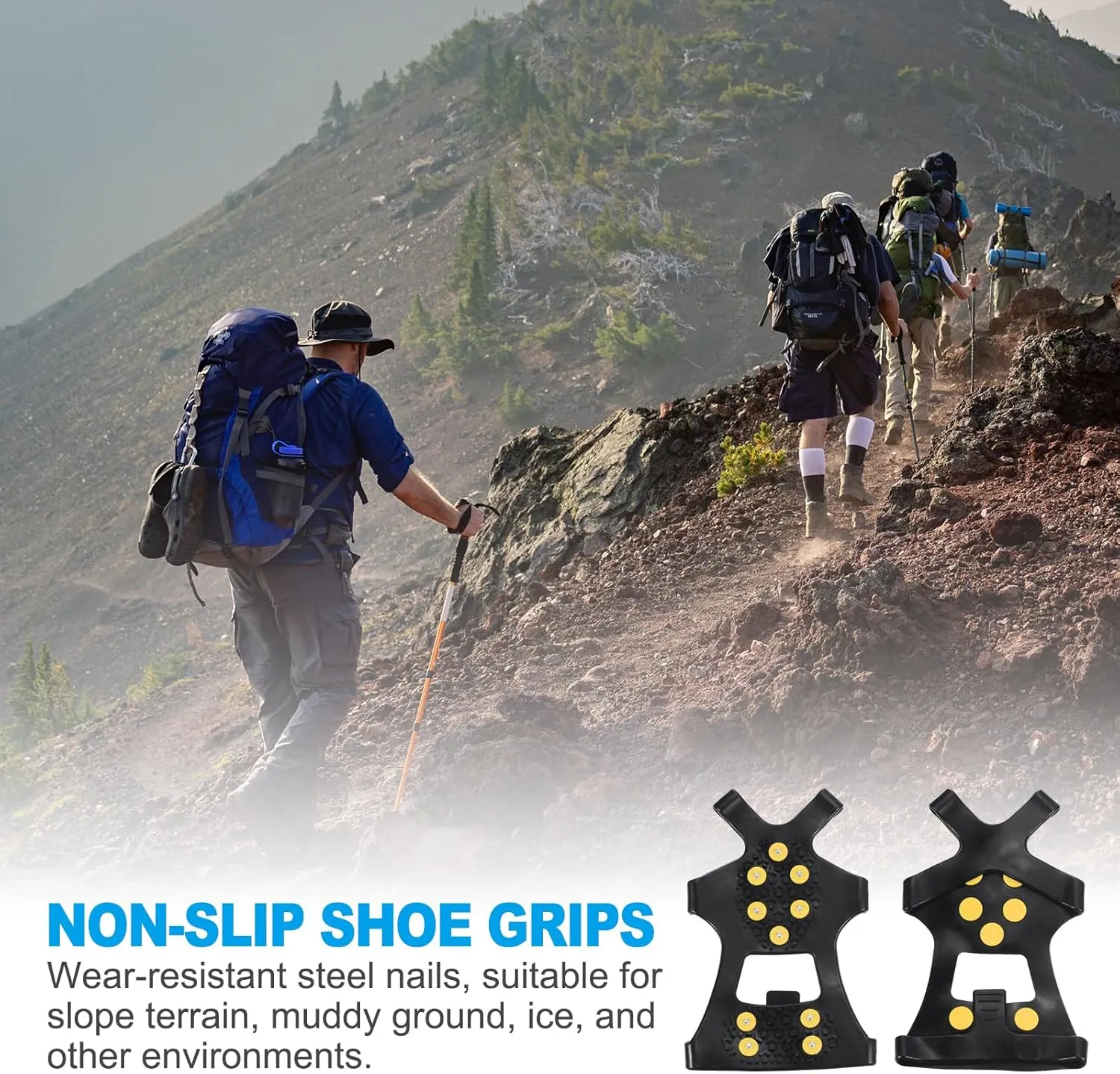 PATIKIL Ice Cleats, Anti-Slip Snow Traction Cleat 10 Steel Studs Crampons Universal Gripper Spikes Claw for Shoes and Boots