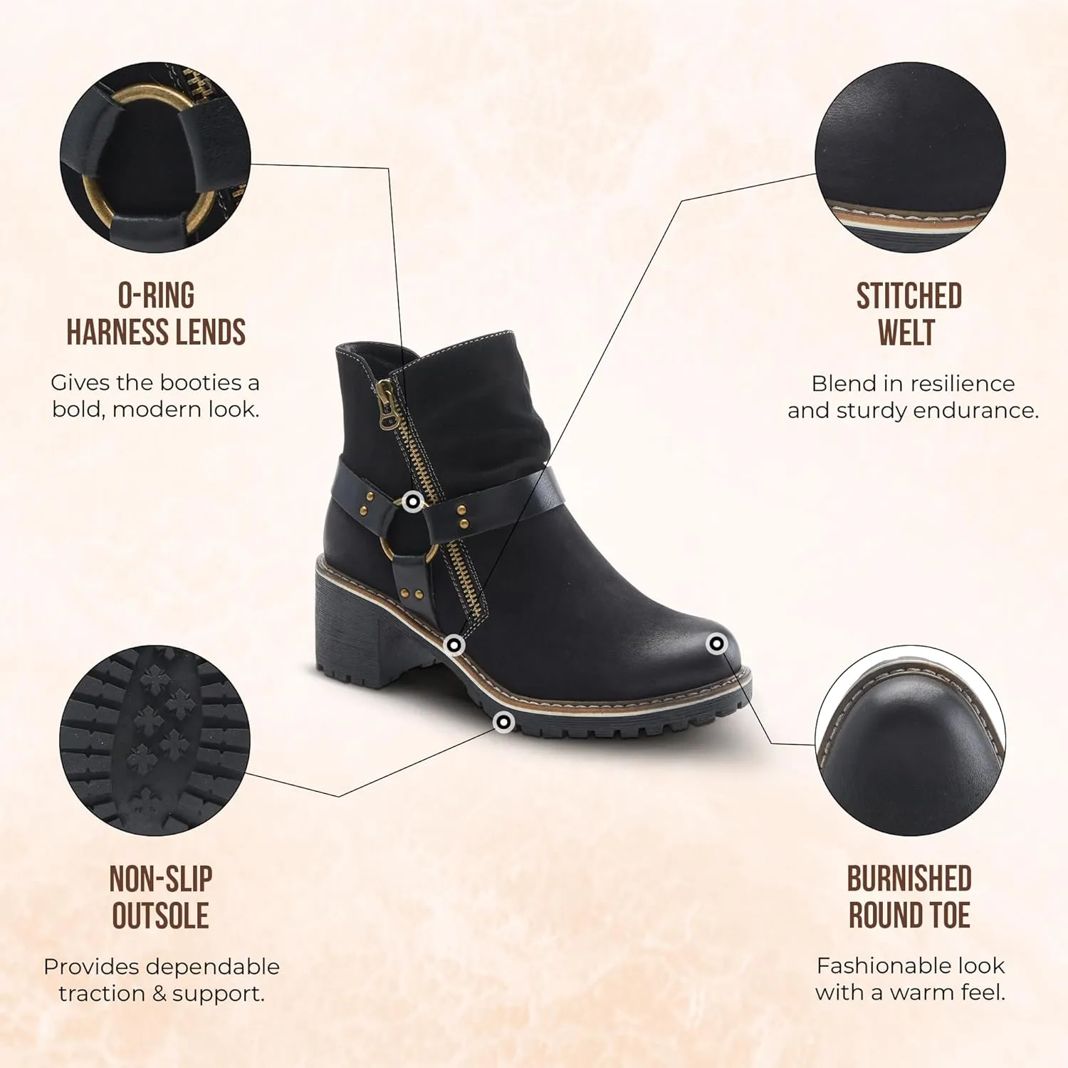 PATRIZIA Spring Step Firewood Booties for Women - Ladies Ankle Boots with Zipper Closure - Vegan Leather Womens Boots for Outdoor