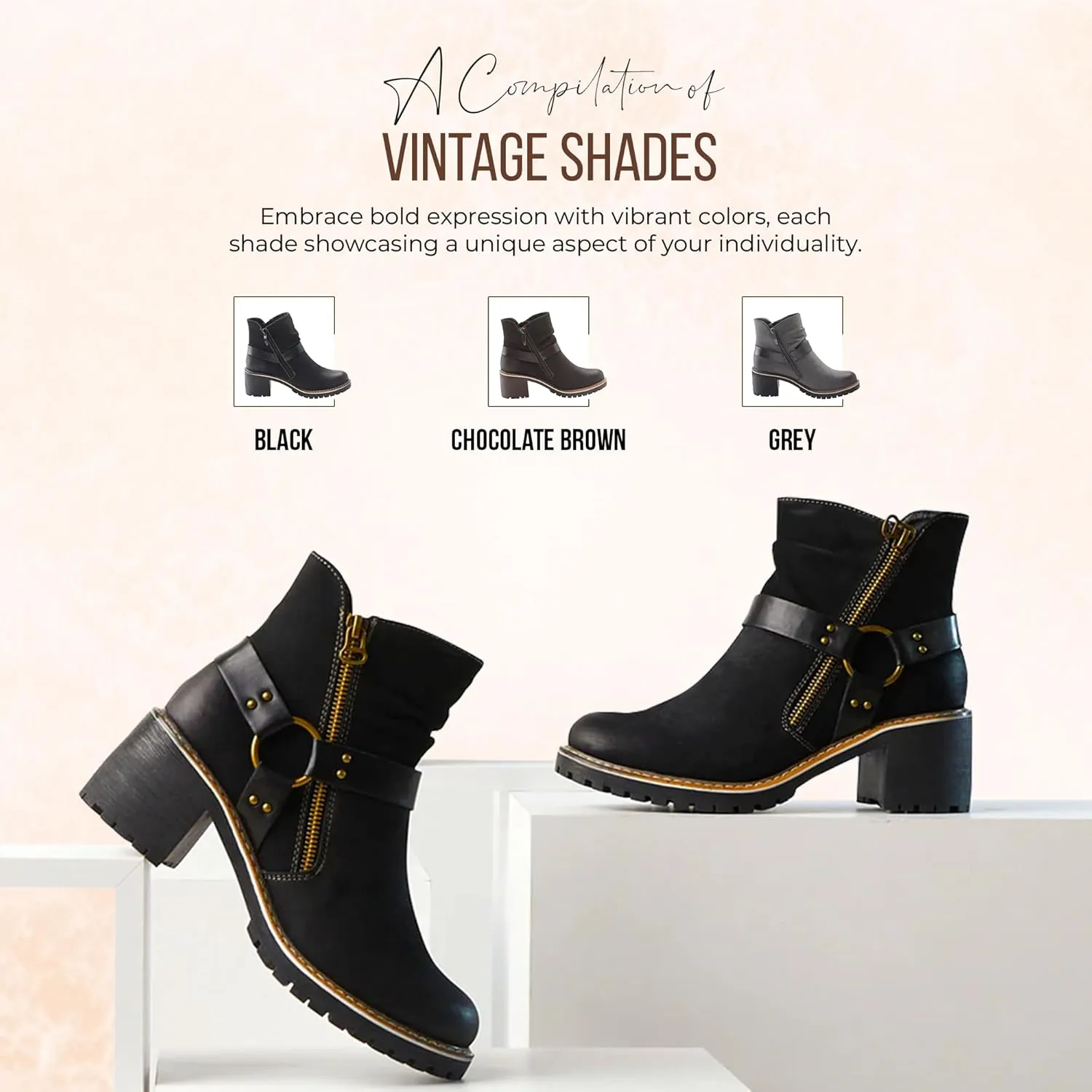 PATRIZIA Spring Step Firewood Booties for Women - Ladies Ankle Boots with Zipper Closure - Vegan Leather Womens Boots for Outdoor