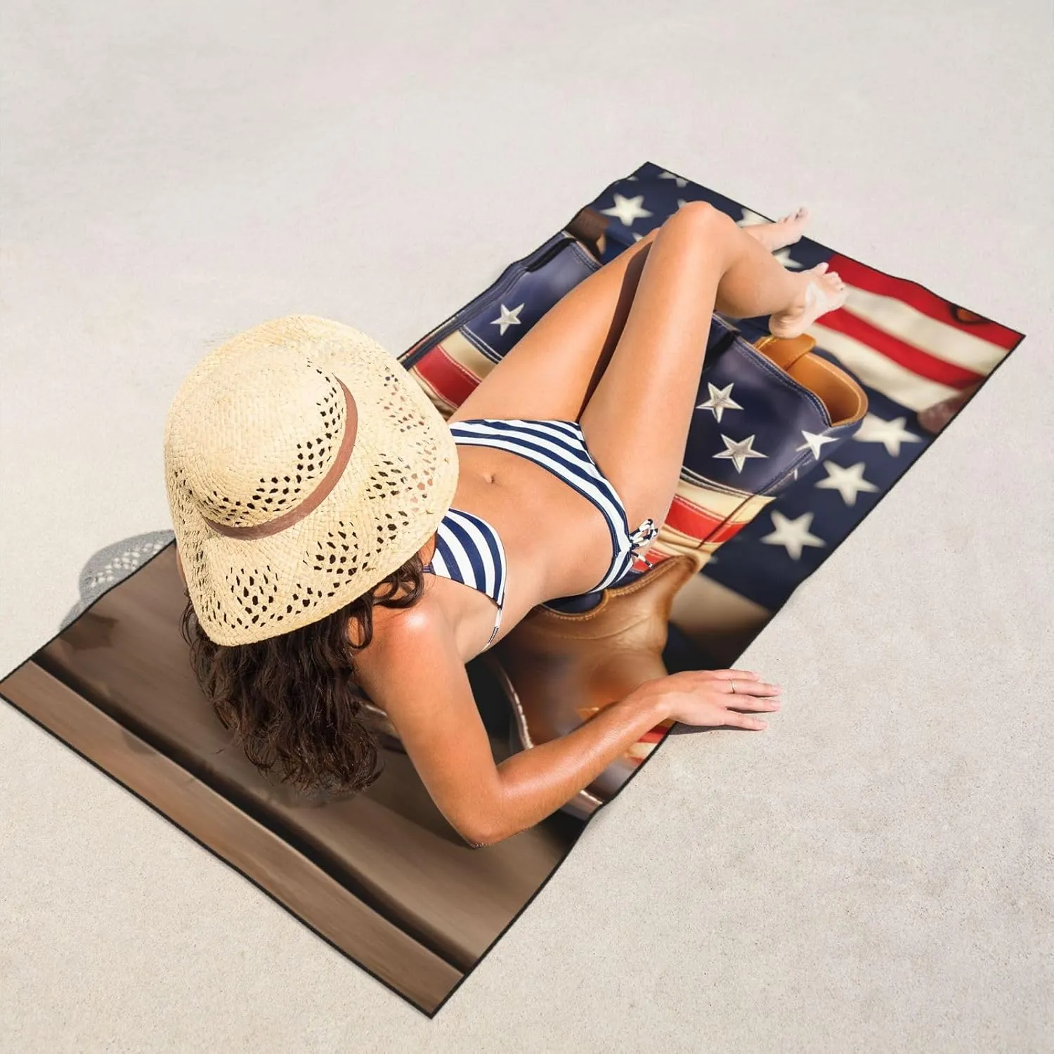 Peach Skin Velvet Quick Dry Lightweight American Flag with Cowboy Boots Print Beach Towel for Beach,Bath,Pool,Gym,Yoga