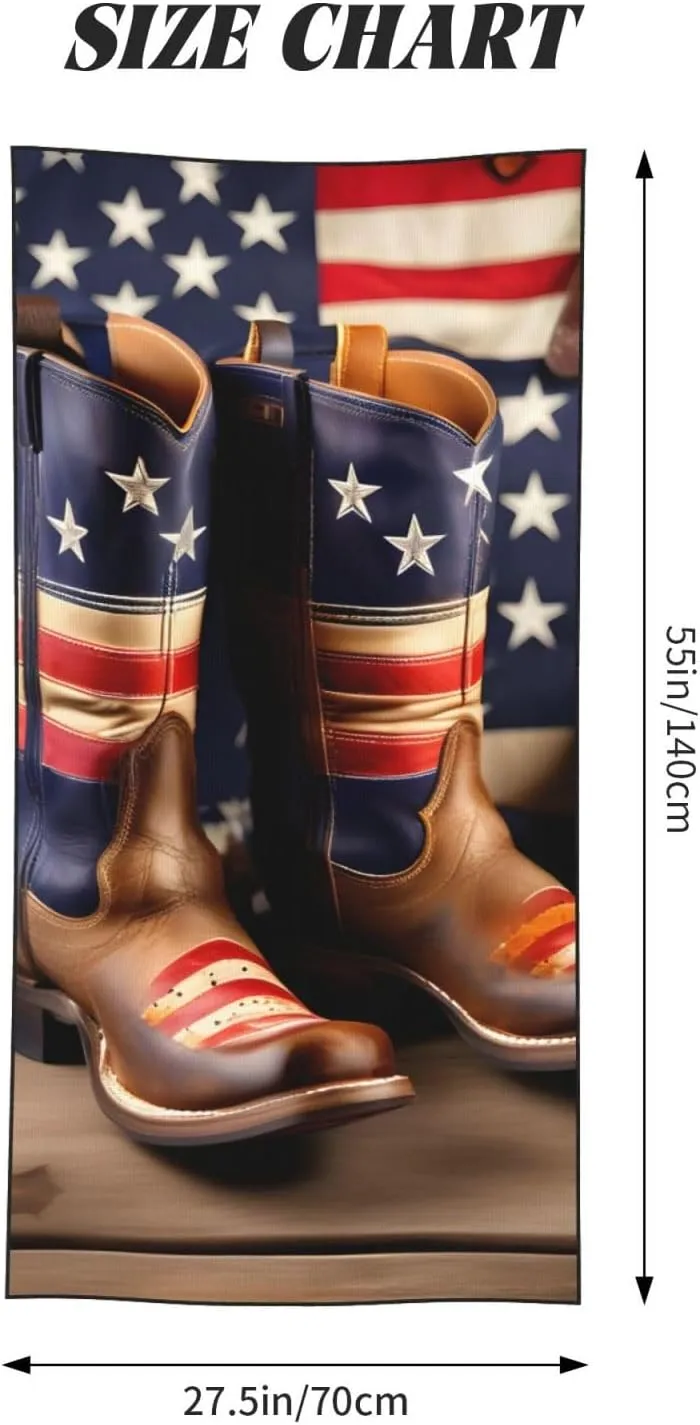 Peach Skin Velvet Quick Dry Lightweight American Flag with Cowboy Boots Print Beach Towel for Beach,Bath,Pool,Gym,Yoga