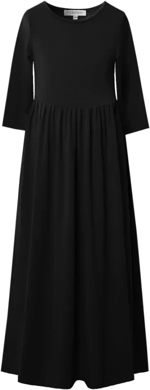 Perfashion Girls Maxi Dress,Cotton,Casual,Sleeveless/Long Sleeve Crew Neck 6-15Y