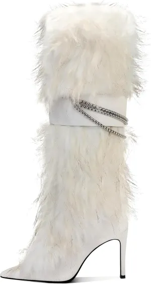 Pink Fluffy Boots for Women Knee High Wide Calf with Heel Fluffy Sexy Womens Snow Boots Fashion Winter Warm Women Boots Elegantes Dress Boot Shoes