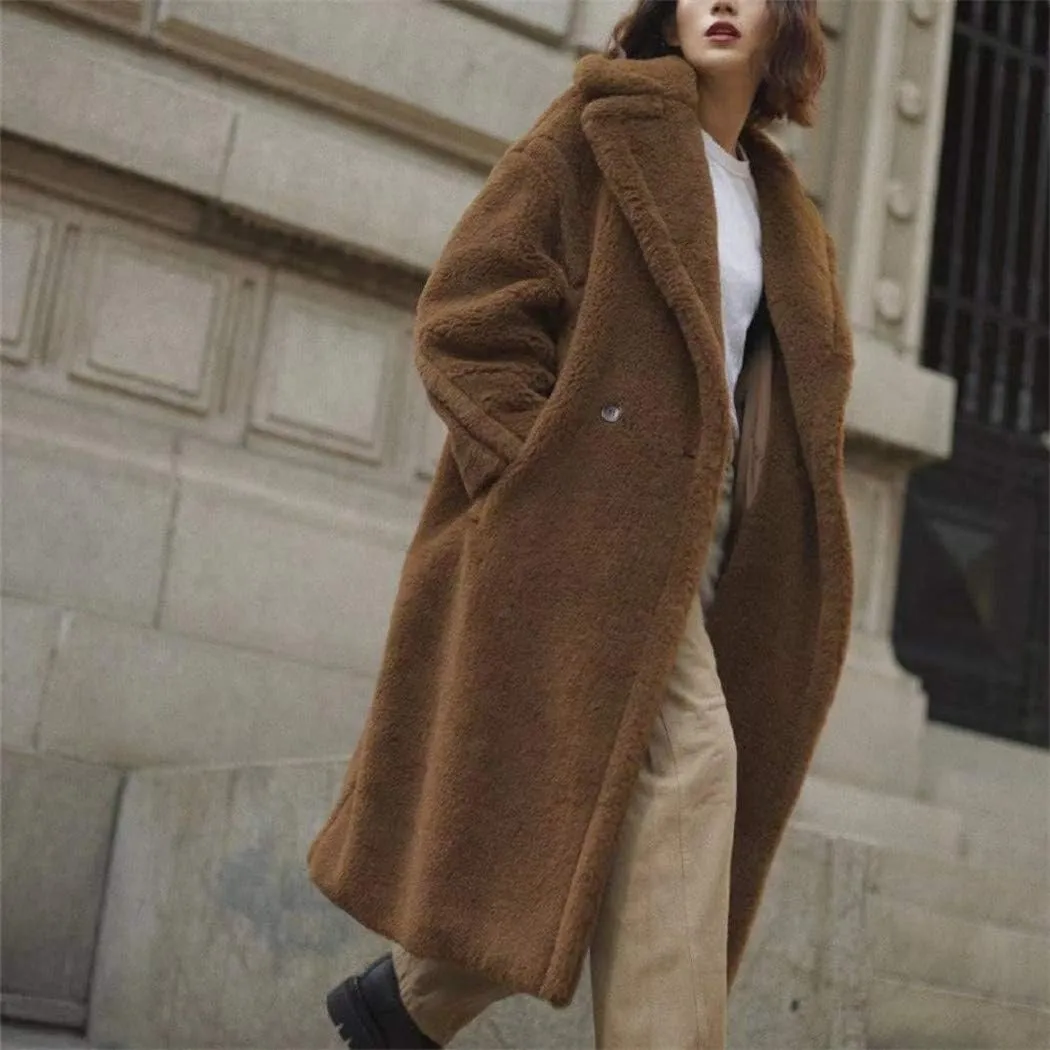 Pink Long Teddy Bear Coat,Women Winter Warm Faux Fur Jacket,Ladies Teddy Outdoor Overcoat