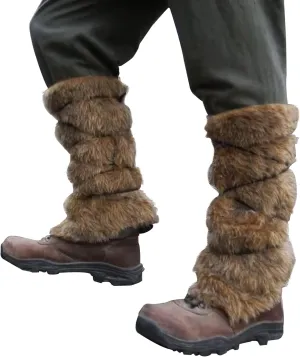 Pirate Viking Pirate Fur Cosplay Leg Warmers Faux Fur Boot Covers Warrior Cosplay Costume Accessory Boots Costume Boots Cuffs and Laces for Medieval and Renaissance Costumes with Leather Wrap