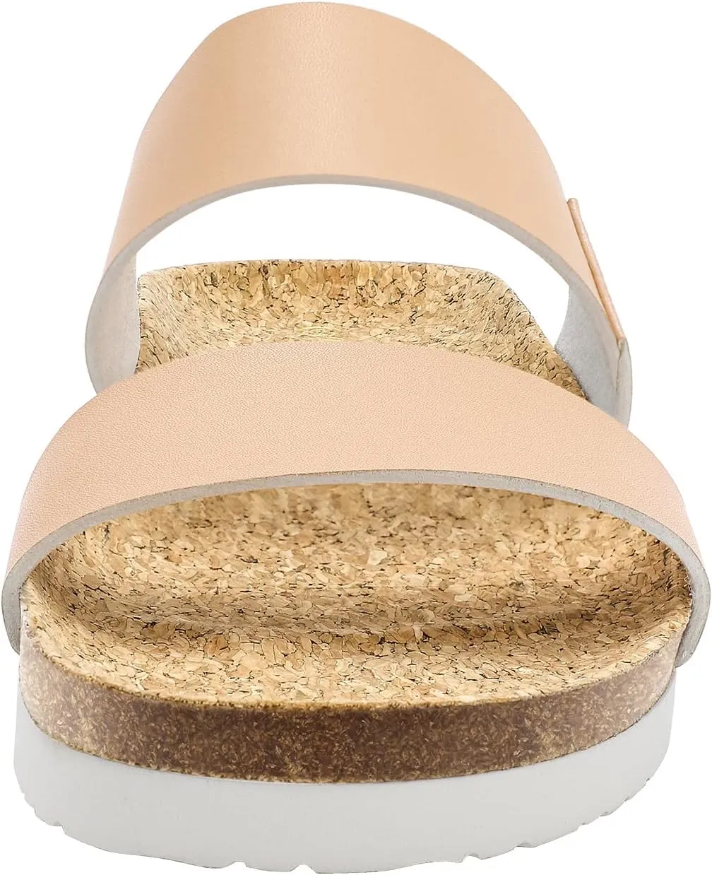 PIZZ ANNU Women's Slide Sandals Open Toe Two Strap Flat Sandals With Comfort Cork Footbed Slip-On Casual Summer Shoes