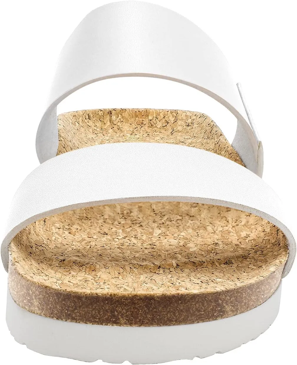 PIZZ ANNU Women's Slide Sandals Open Toe Two Strap Flat Sandals With Comfort Cork Footbed Slip-On Casual Summer Shoes