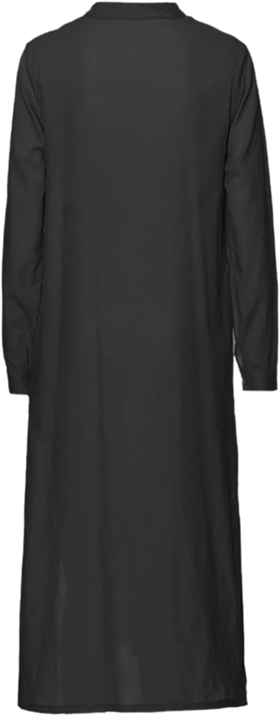Plain Maxi Long Dress Women's Kaftan Cotton Long Sleeve Casaul Oversized Dress