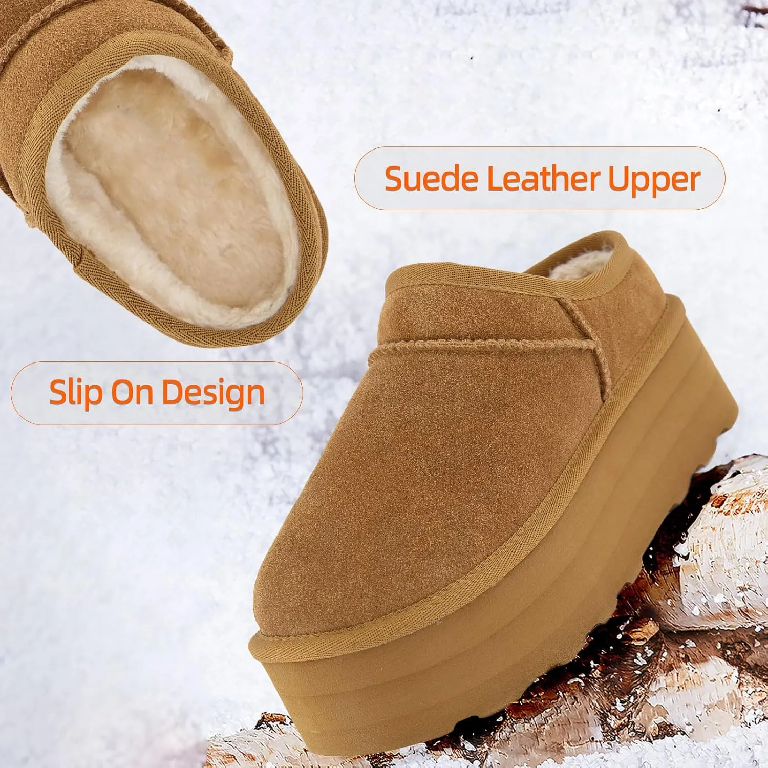Platform Boots for Women Ultra Mini Ankle Boots Huggy Cozy Slippers with Fur Interior Womens Suede Winter Boots