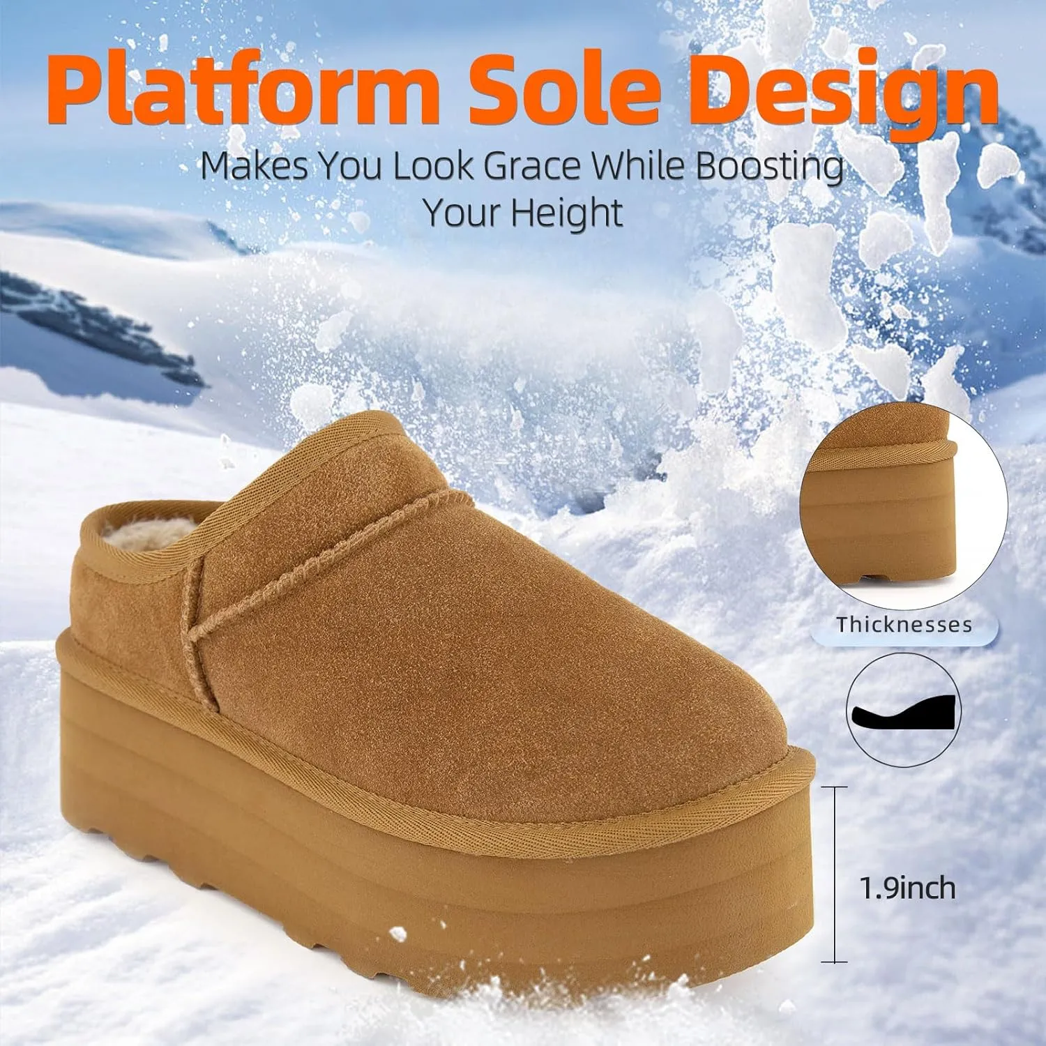 Platform Boots for Women Ultra Mini Ankle Boots Huggy Cozy Slippers with Fur Interior Womens Suede Winter Boots