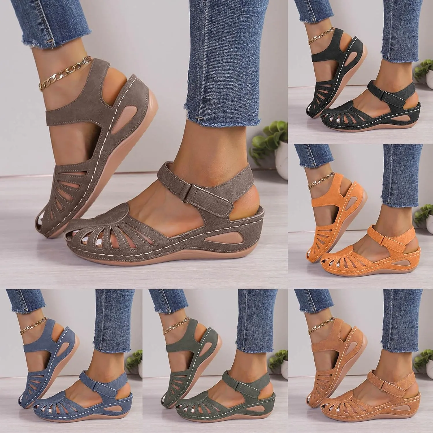 Platform Clogs for Women Closed Toe Wedge Sandals Slip On Walking Sandals Hollow Out Comfortable Vacation Sandals