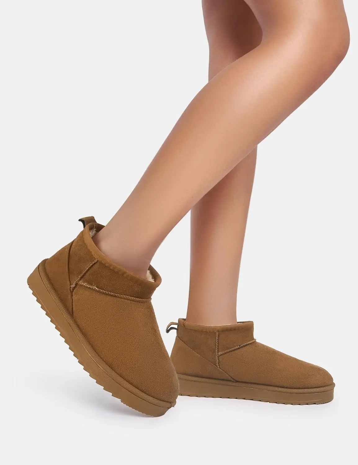 Platform Fur Boots for Women Classic Snow Low Boots Suede Leather Ankle Booties Warm Winter Mini Platform Boot Faux Fur Lining Shoes for Indoor Outdoor
