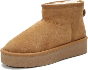 Platform Mini Boots for Women Genuine Suede Leather Anti-Slip Mini Platform Boots Lightweight Warm Snow Boots