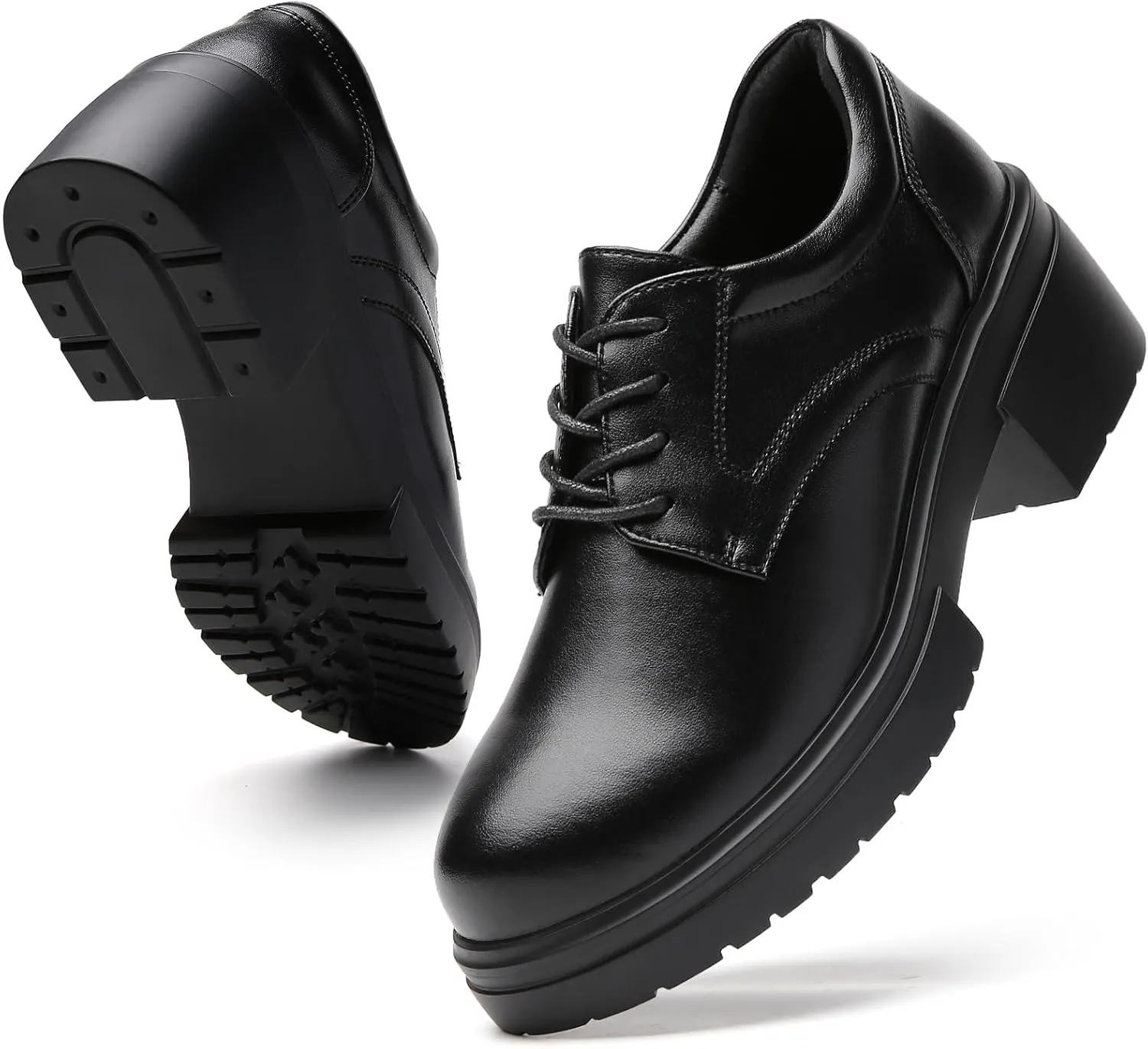 Platform Oxfords for Women Chunky Oxford Heels Women's Pumps Lace Up Shoes Office Work Ladies Casual Business Dress Shoes