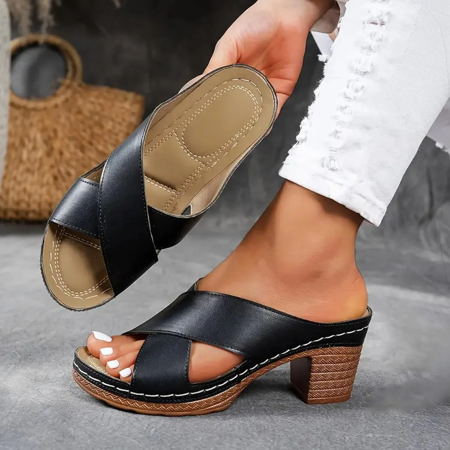 Platform Sandals Chunky Heel Slip on Wedge Women Sandals Beach Comfortable Trendy Women Summer Shoes