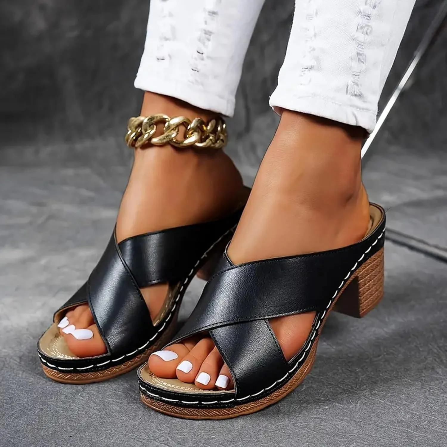 Platform Sandals Chunky Heel Slip on Wedge Women Sandals Beach Comfortable Trendy Women Summer Shoes