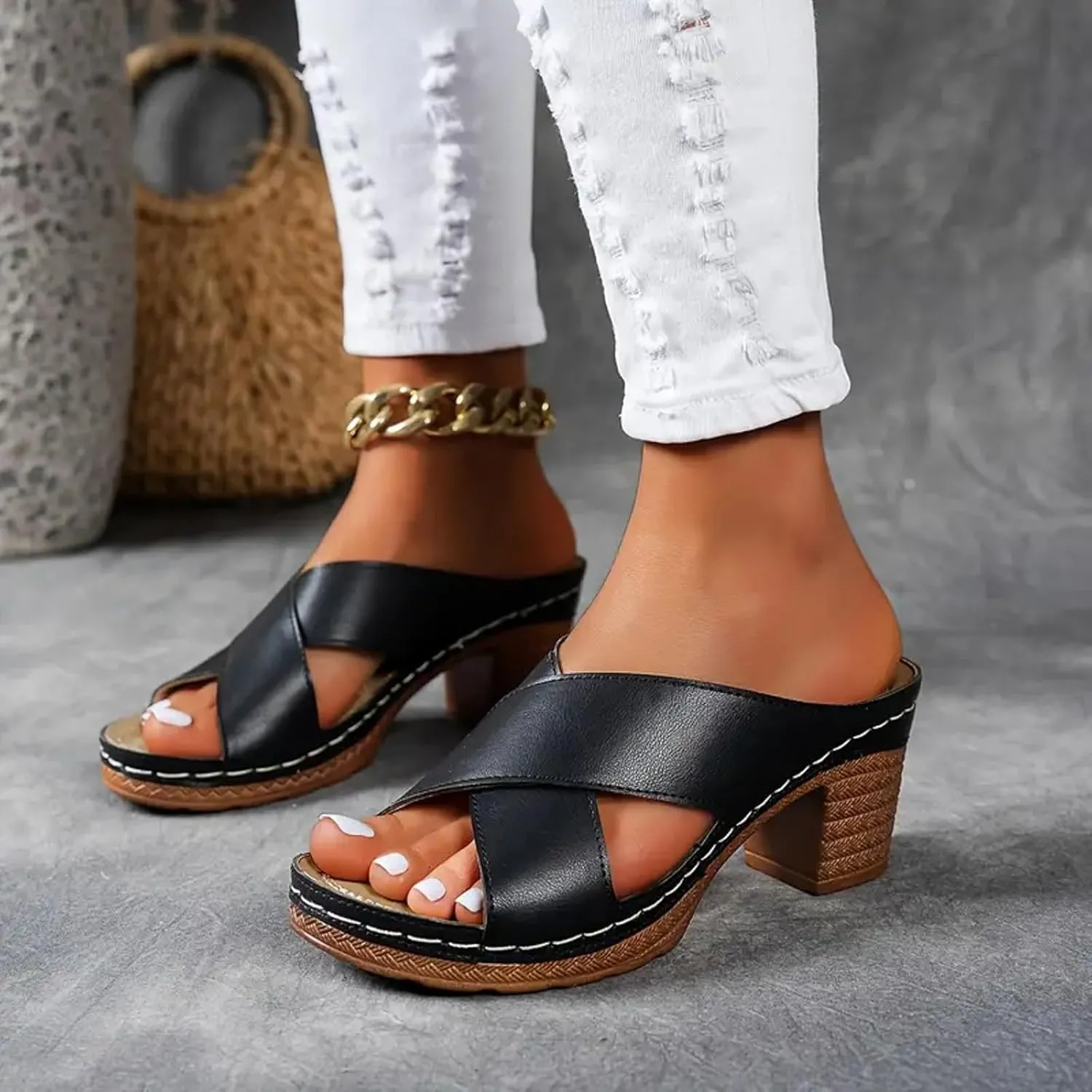 Platform Sandals Chunky Heel Slip on Wedge Women Sandals Beach Comfortable Trendy Women Summer Shoes