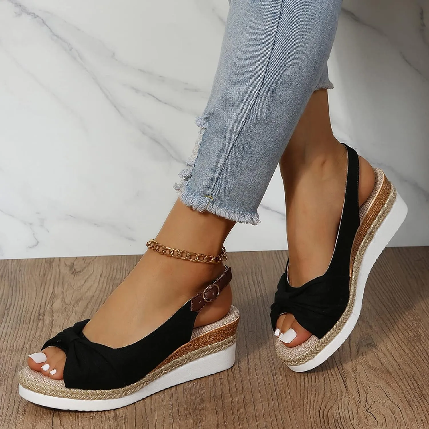 Platform Sandals Women Wedge Braided Platform Adjustable Ankle Band Breathable Beach Shoes Slip-Resistant Tread 2025 Spring and Summer Vacation