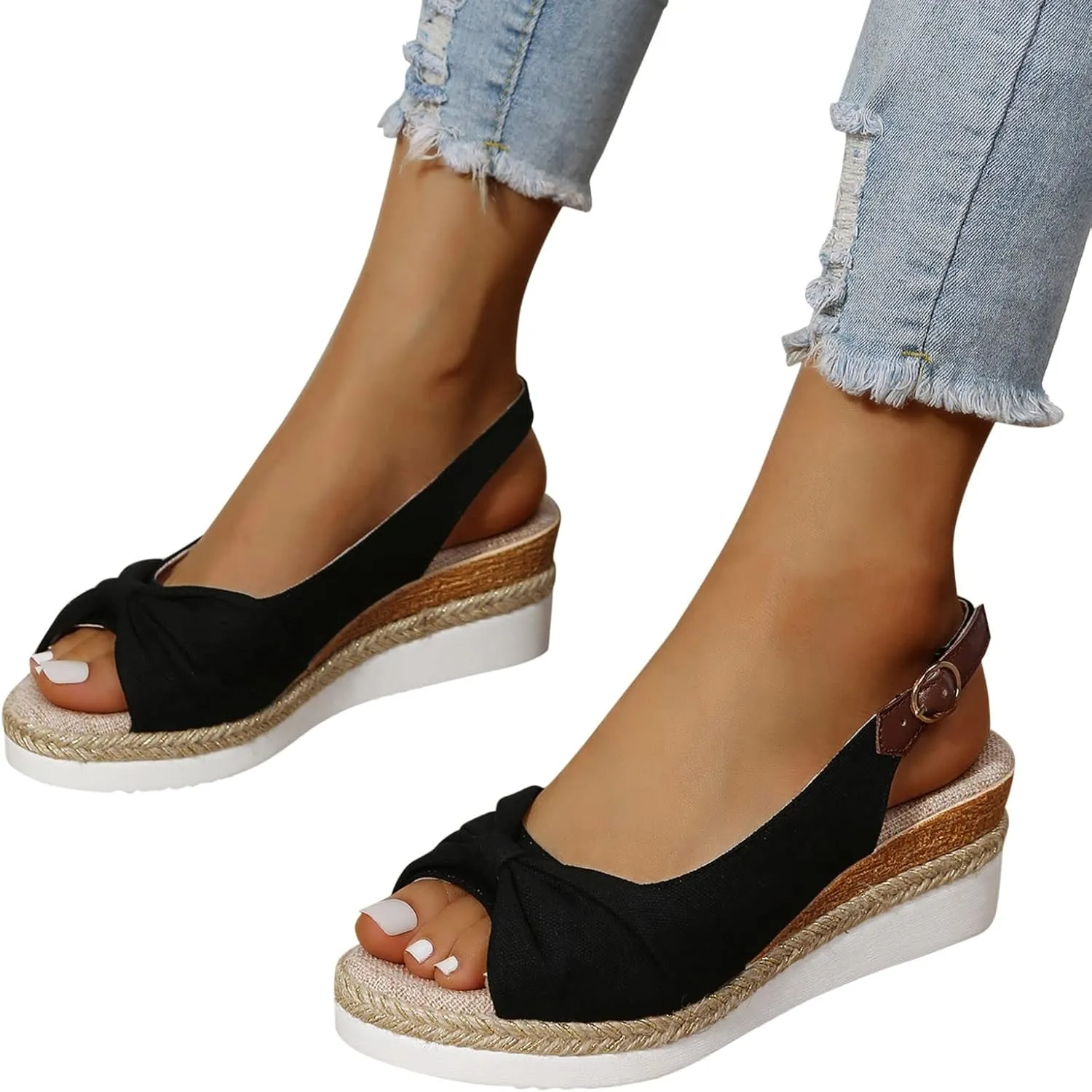 Platform Sandals Women Wedge Braided Platform Adjustable Ankle Band Breathable Beach Shoes Slip-Resistant Tread 2025 Spring and Summer Vacation